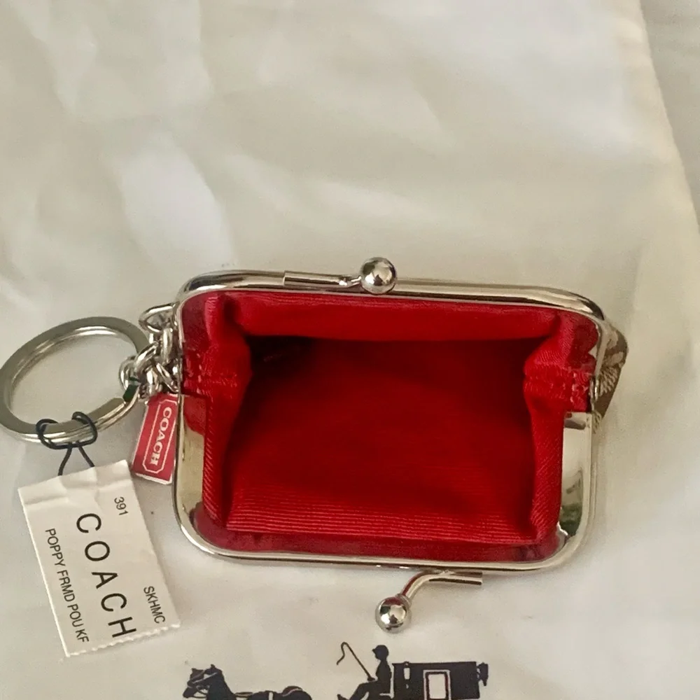 RARE Coach Poppy Signature Coin Purse with Red Floral Accent “LIMITED EDITION”